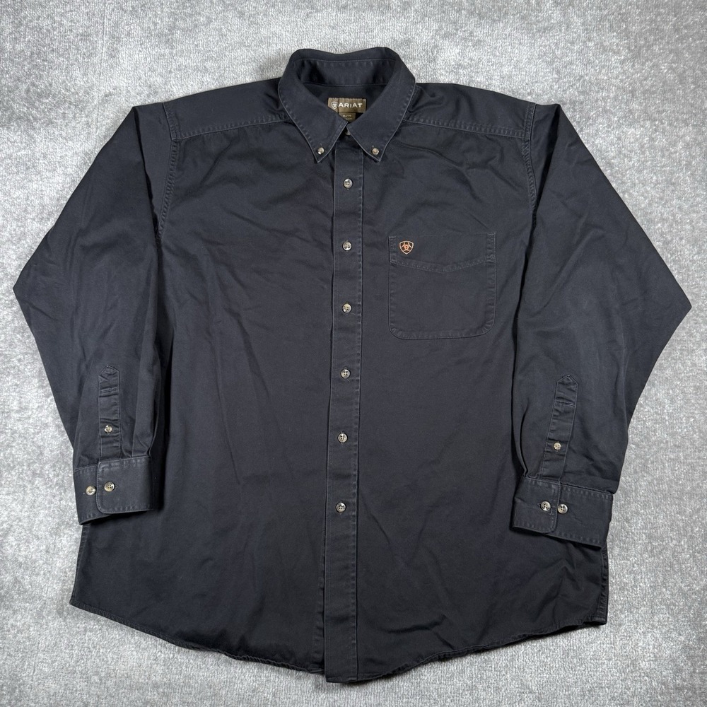Ariat Shirt Men's XL Black Long Sleeve Button Up Twill Western Rodeo Cowboy